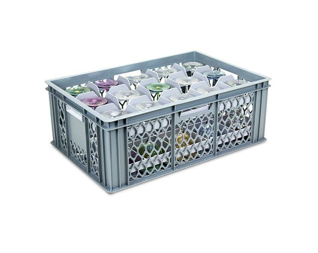 Glass Wash Store Crates with Top Bottom Dividers